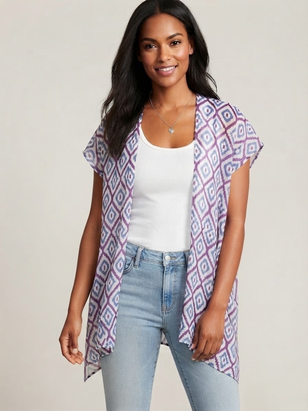 Loft - breezy ikat pattern open-front kimono